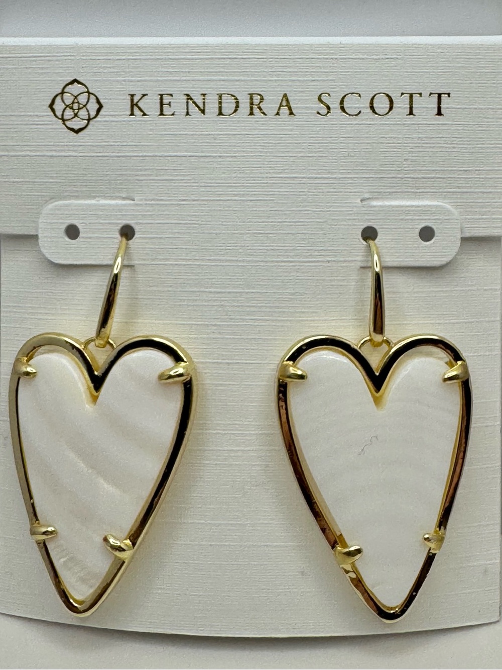 New! Kendra Scott Ansley Heart Gold Tone Drop Earrings in Ivory